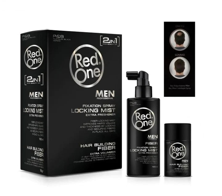 BLACK HAIR FIBER (FIBRE ET SPRAY FIXANT NOIR) / RED ONE